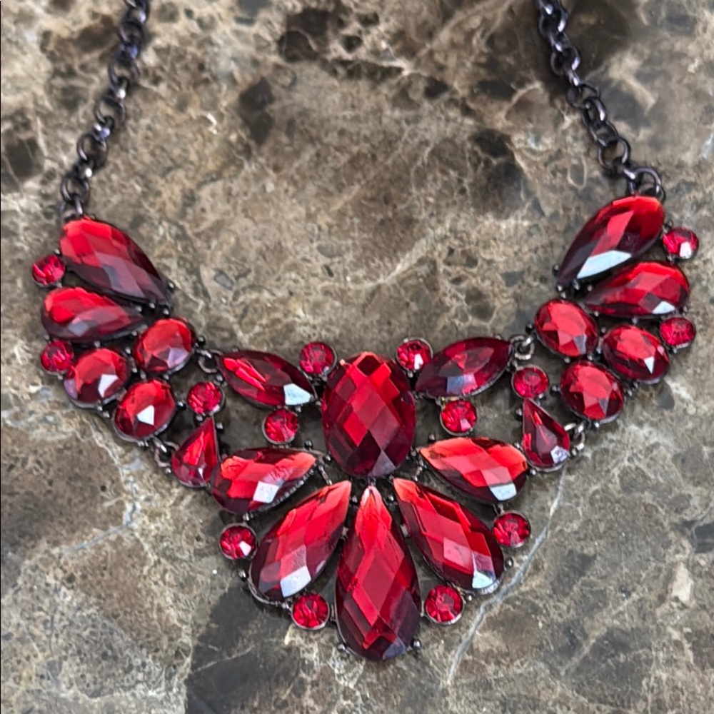 Elegant Deep Red Statement Rhinestone Vintage Nec… - image 4